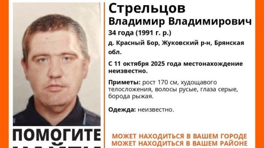 Пропал 34-летний Владимир Стрельцов из Жуковского района