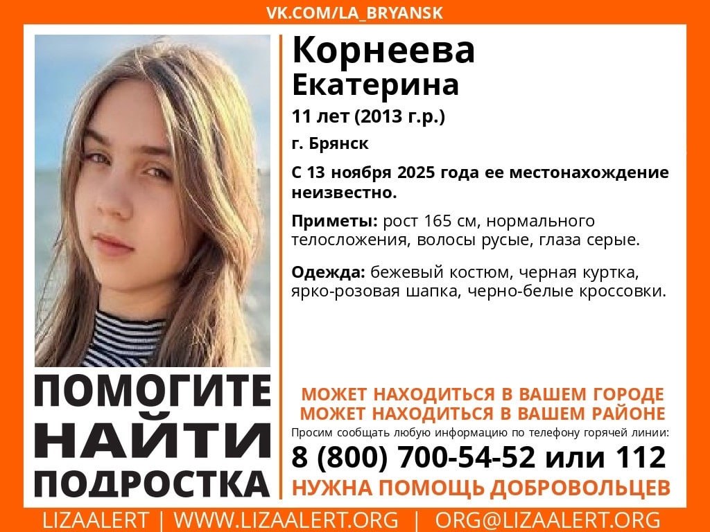 В Брянске разыскивают 11-летнюю Екатерину Корнееву