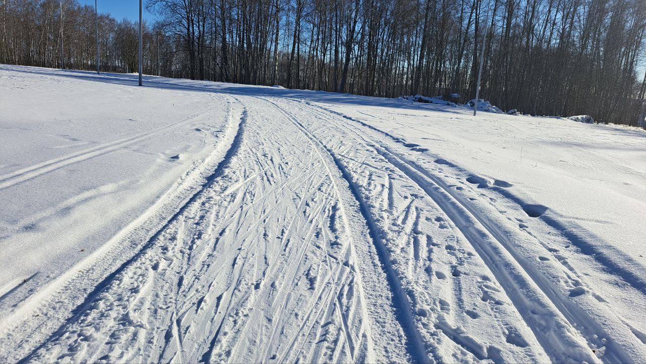 Уважаемые жители!. На фото — последствия заезда автомобиля на лыжную трассу: испорченные тренировочные дорожки