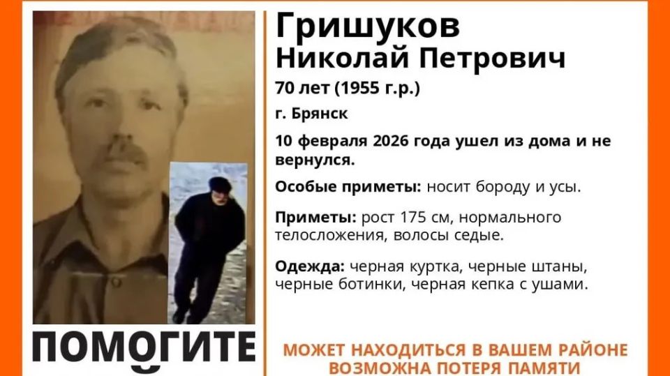В Брянске разыскивают 70-летнего пропавшего Николая Гришукова