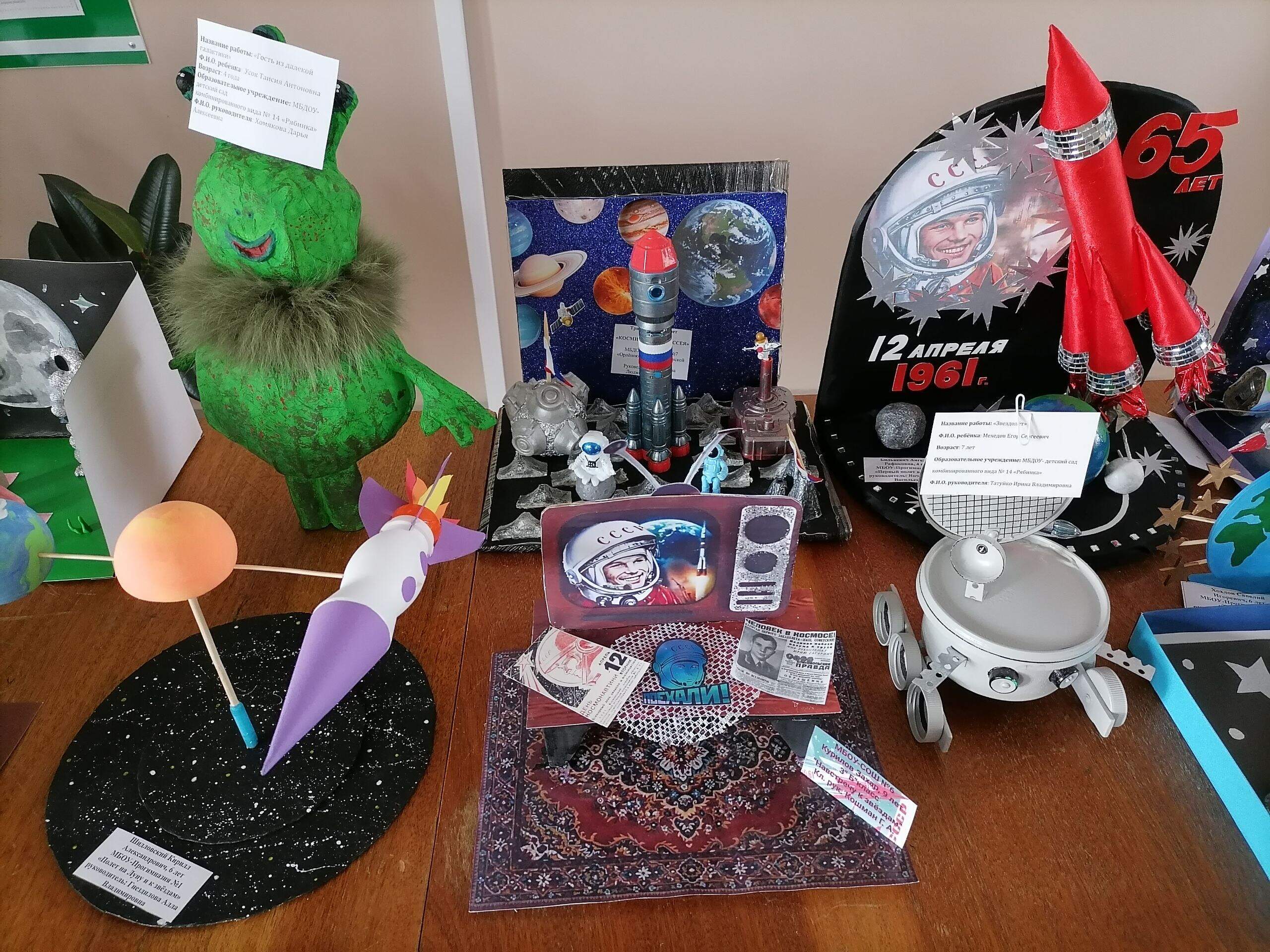 С 6 по 12 апреля в детской библиотеке проходит удивительная выставка творческих работ "Космический полет", посвященная Дню космонавтики С 6 по 12 апреля в детской библиотеке проходит удивительная выставка творческих работ "Космический полет", посвященная Дню космонавтики