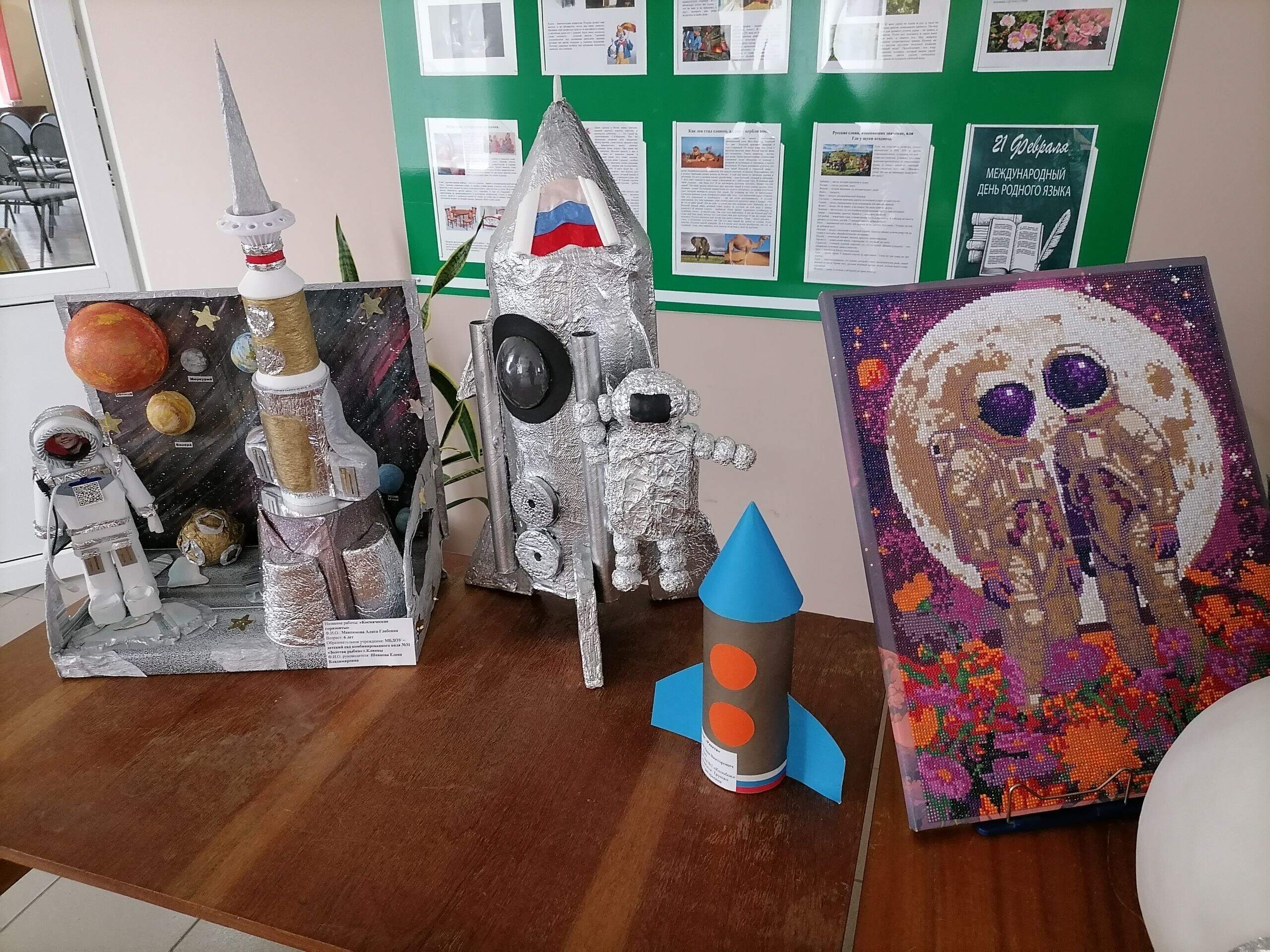 С 6 по 12 апреля в детской библиотеке проходит удивительная выставка творческих работ "Космический полет", посвященная Дню космонавтики С 6 по 12 апреля в детской библиотеке проходит удивительная выставка творческих работ "Космический полет", посвященная Дню космонавтики