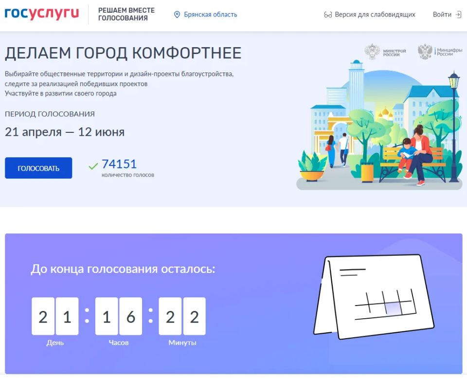 Продолжается Всероссийское голосование по отбору общественных территорий для благоустройства
