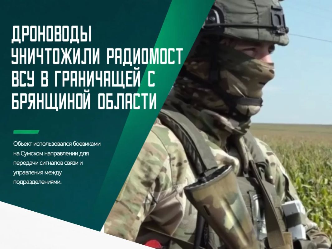 Расчет FPV-дронов группировки войск «Север» уничтожил радиомост украинских формирований на Сумском направлении