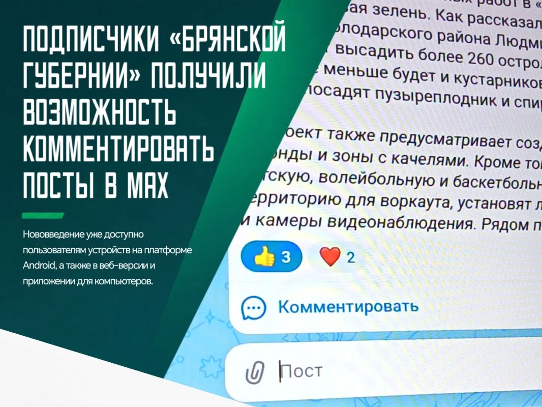 «Брянская Губерния» стала одним из первых региональных ресурсов, где заработали комментарии в MAX