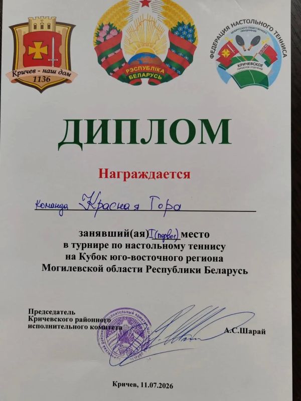 Первое призовое место привезла команда теннисистов нашего района в составе 4 человек: Чижевский Владимир, Попченко Александр, Попченко Владимир, Батуро Александр Первое призовое место привезла команда теннисистов нашего района в составе 4 человек: Чижевский Владимир, Попченко Александр, Попченко Владимир, Батуро Александр