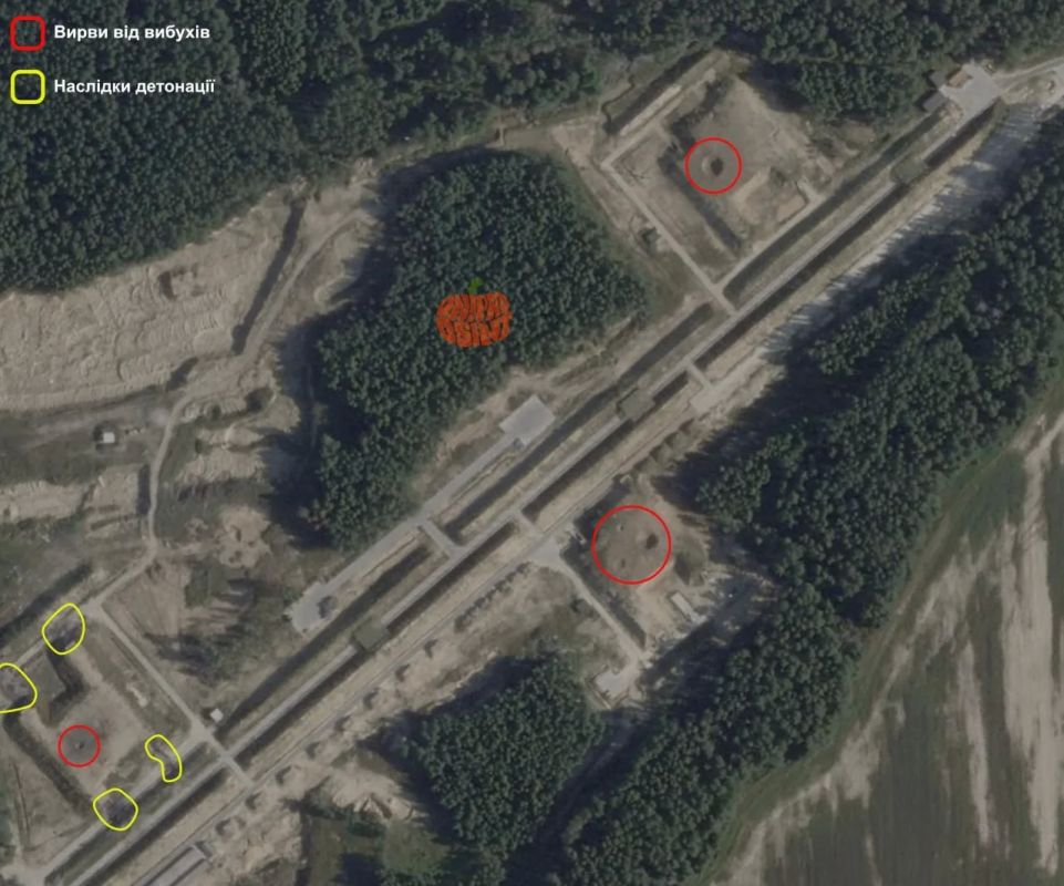 Спутниковый снимок последствий удара украинских дронов по дронопорту возле поселка Навля Брянской области