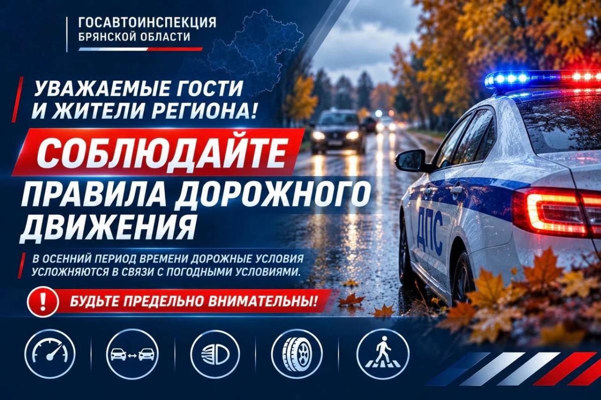 Госавтоинспекция Брянской области призывает водителей к повышенному вниманию на дорогах в осенний период